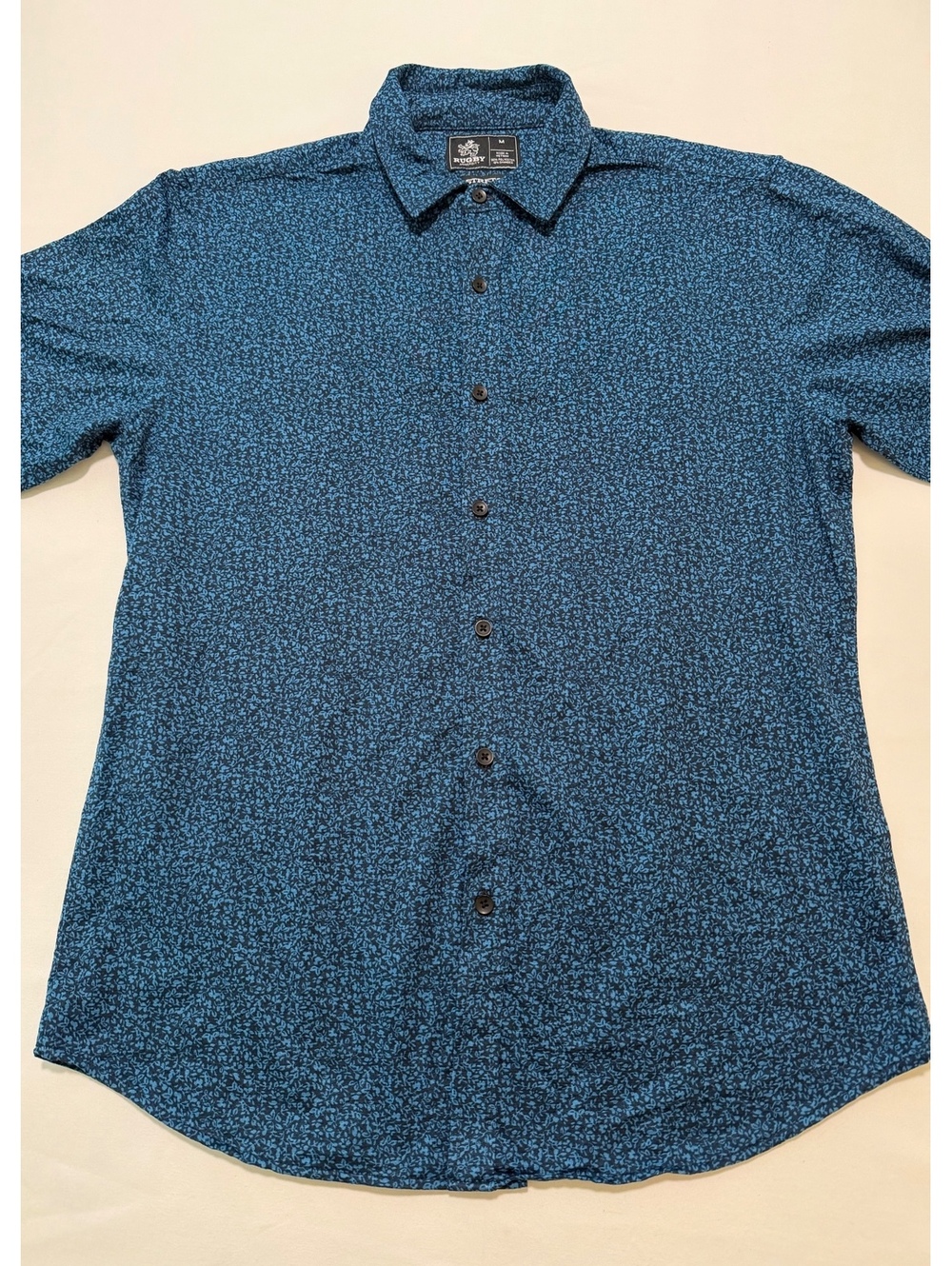 Rugby University Men's Stretch Button-Up Shirt Medium Blue Floral Pattern